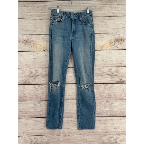Mother Denim High Waisted Looker Ankle Fray Jeans Women's 26 Blue Destroyed - Picture 1 of 15